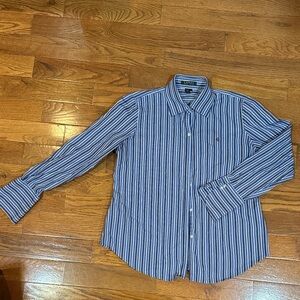 Lauren Ralph Lauren Blue and White Striped Button Down Shirt